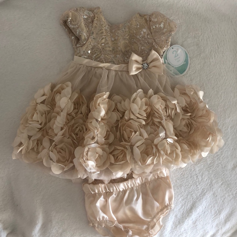 Nannette Baby Girl Floral Dress - Silver Beige